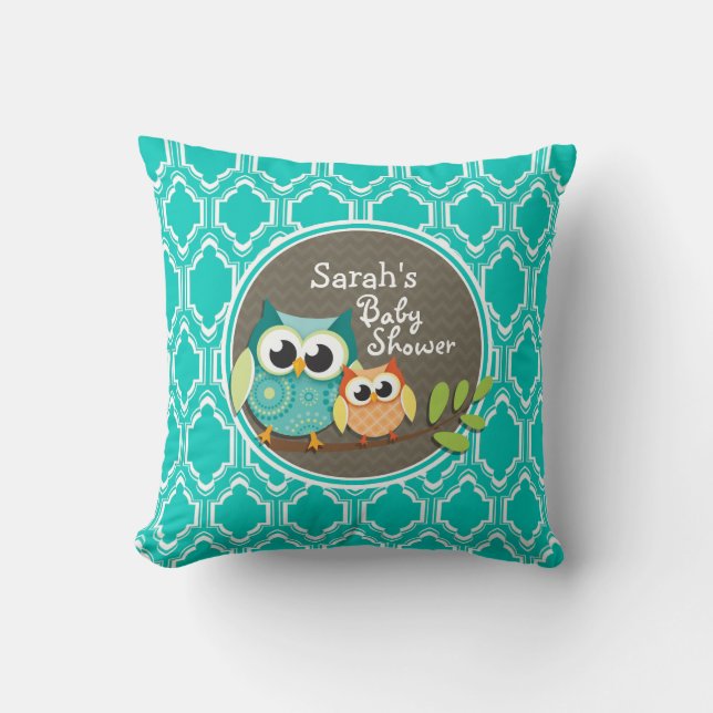 Coussin Baby shower Aqua Turquoise Retro Ows (Recto)