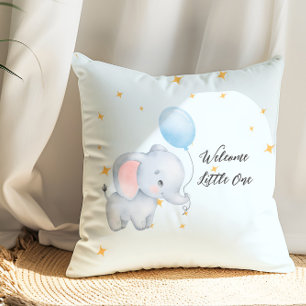 Coussin Baby Shower aux éléphants joueurs bleus