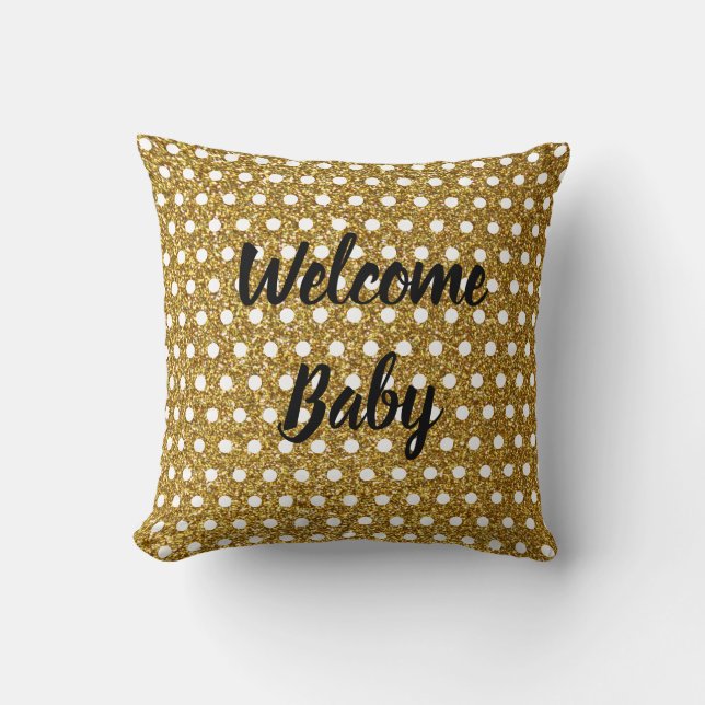 Coussin Baby shower blanc doré Pois Glitter mou (Recto)