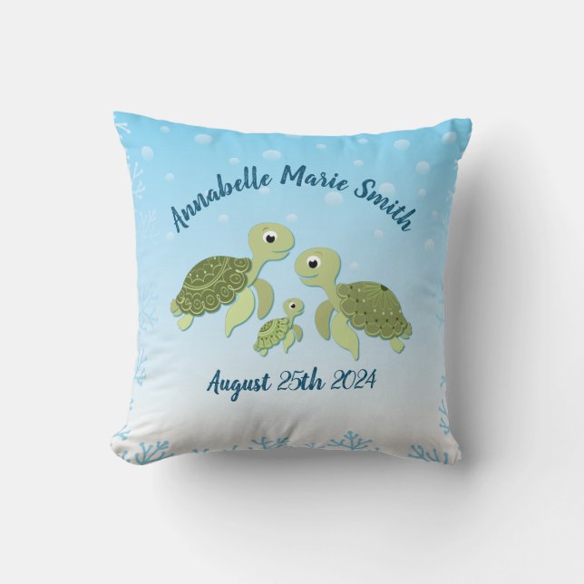Coussin Baby shower de tortue de mer Co-Ed Genre Neutre (Recto)