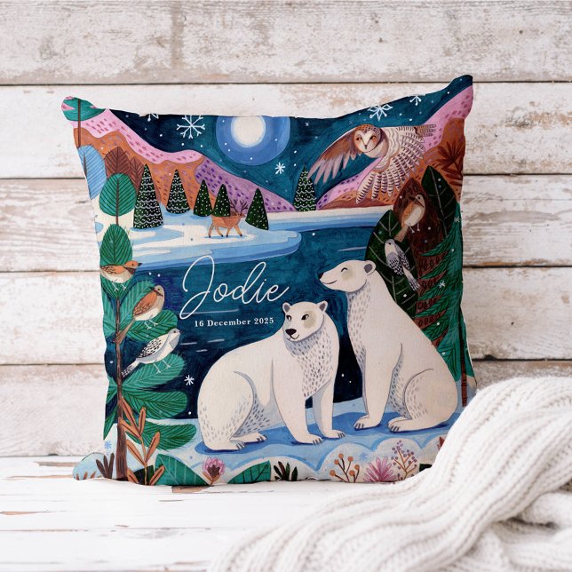 Coussin Baby shower d'hiver de l'ours polaire (Cute Polar Bear Winter Baby Shower Throw Pillow)