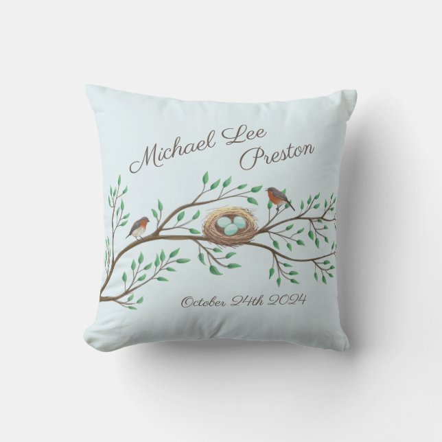Coussin Baby shower d'oiseaux Printemps (Recto)