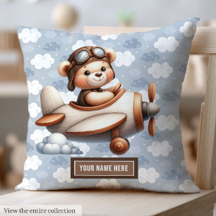 Coussin Baby shower d'ours en peluche Brown bleu personnal