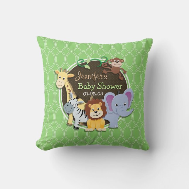Coussin Baby shower Jungle mignon ; Ovales verts (Recto)