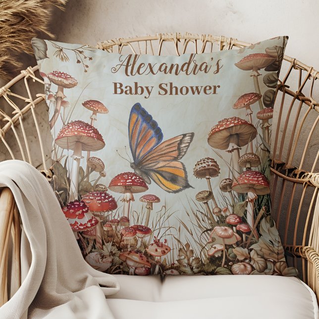 Coussin Baby shower naturel des champignons papillons (Créateur téléchargé)
