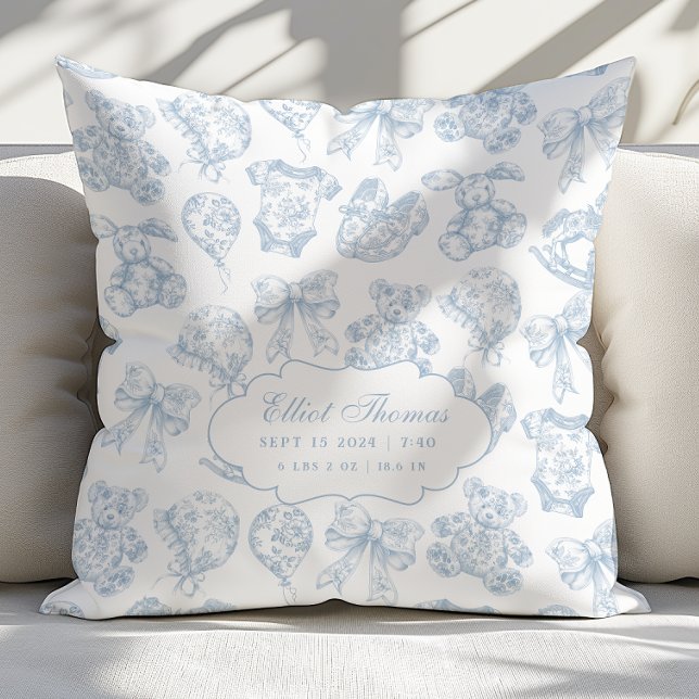 Coussin Baby Stats Blue Toile Nursery (Créateur téléchargé)