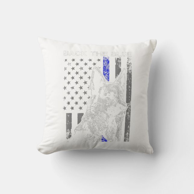 Coussin back  blue thin blue line flag k-9 german shepherd (Recto)