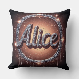 Coussin Badge de logo de nom Alice en bijoux étincelants