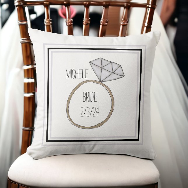 Coussin Bague de date de mariée moderne personnalisée (Créateur téléchargé)