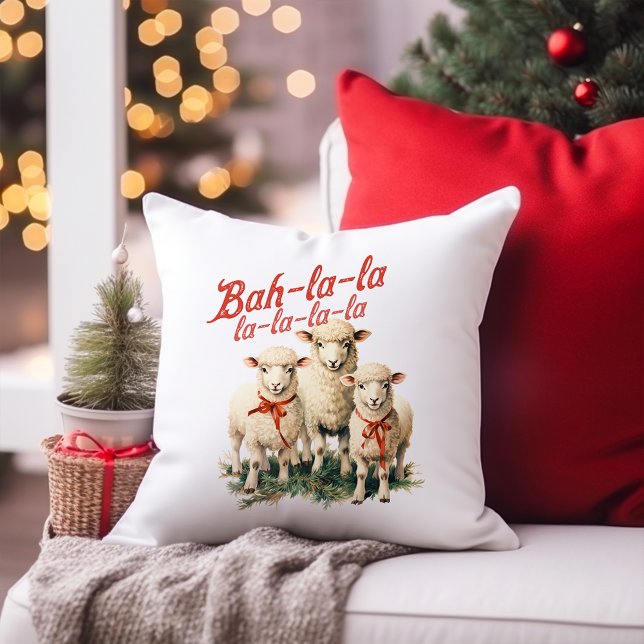 Coussin Bah La La Cute Retro Noël Moutons (Créateur téléchargé)