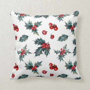 Coussin Baie de houx élégante Fêtes d'hiver Baies rustique