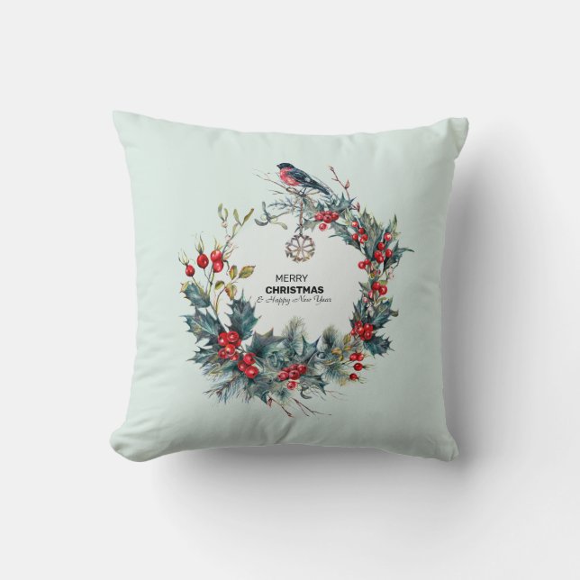 Coussin Baies de Noël et couronne de taupinière (Recto)