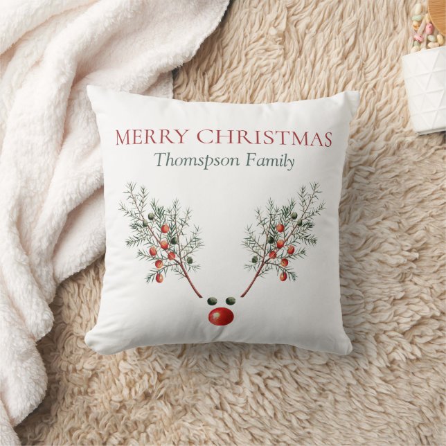 Coussin Baies de pin à nez rouge de Noël personnalisées (Couverture)