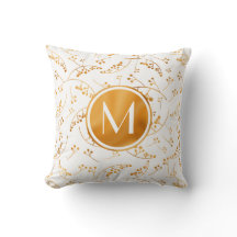 Baies d'or monogramme élégant sur motif blanc