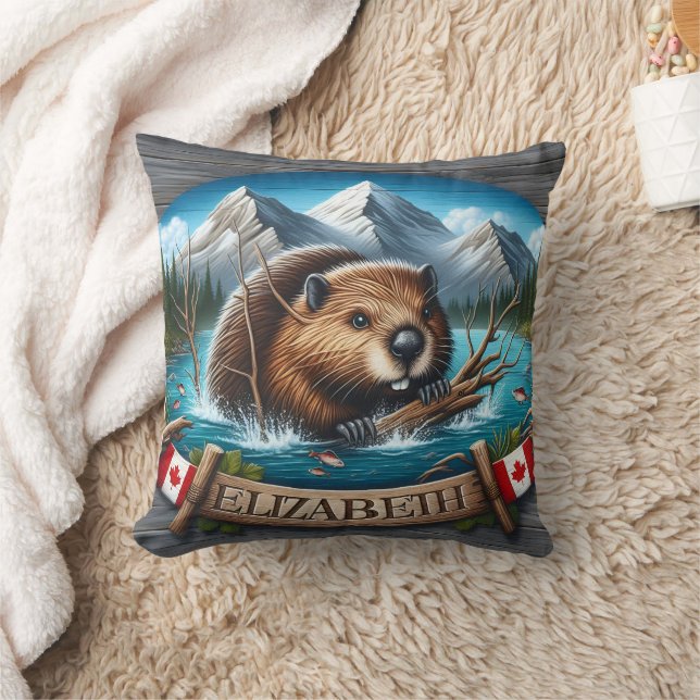 Coussin Baignade de castor au Canada dans le lac Mountain (Couverture)