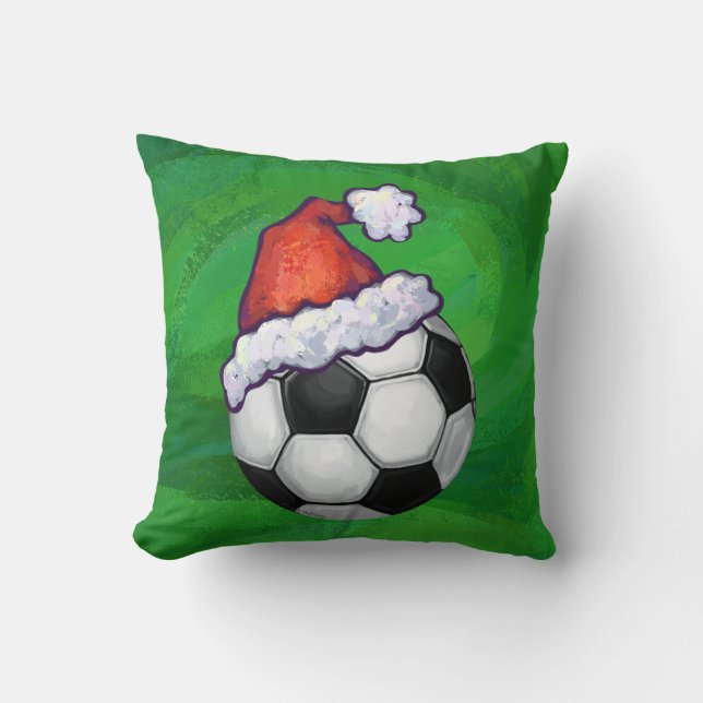 Coussin Bal de football Santa Chapeau sur Vert (Recto)
