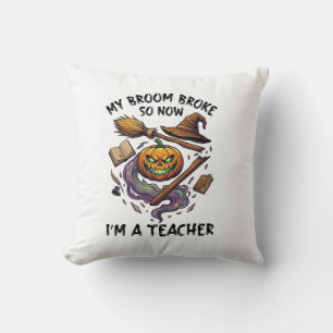 Coussin Balai Cassé Professeur Halloween Citrouille Chapea