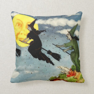 Coussin Balai Volant De Sorcière Homme Dans La Lune Ciel