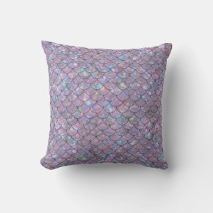 Coussin Balances de poissons de sirène violet Holographiqu