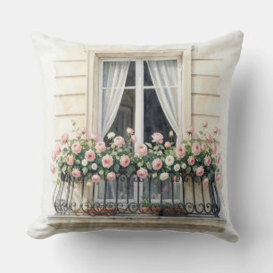 Coussin  Balcon de Paris aux Roses Aquarelle