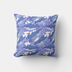 Coussin Baleine à bosse monochromatique bleue