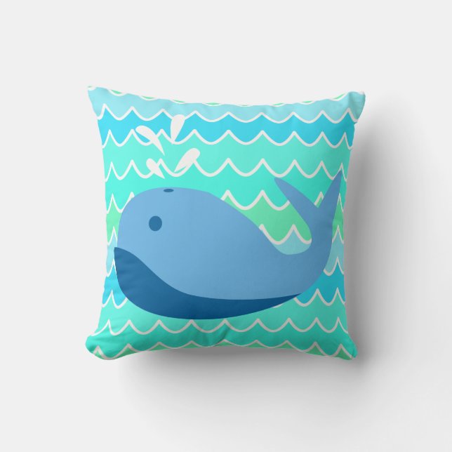 Coussin Baleine bleue et carreau de vagues (Recto)