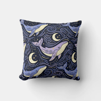 Coussin Baleine céleste avec lune et étoiles mystiques