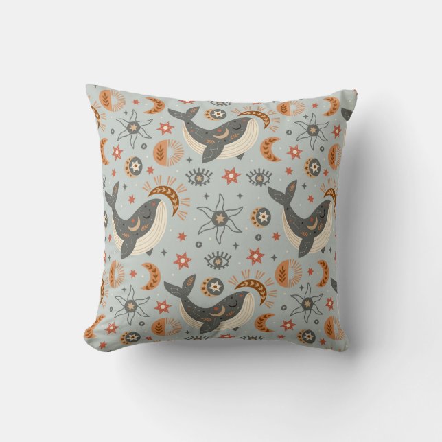 Coussin Baleine céleste motif bohème (Recto)