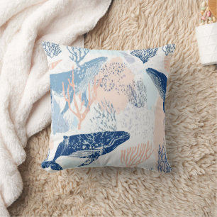 Coussin Baleine côtière Vie marine Corail Bleu Pêche (2)