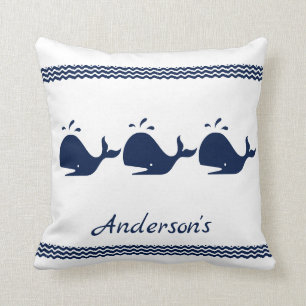 Coussin Baleine et vagues Bleu et blanc 