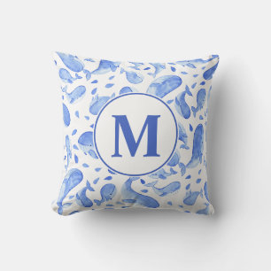Coussin Baleine Païsley Bleu Aquarelle pour Nurserie Mo