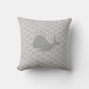 Coussin Baleine sur vagues gris argent