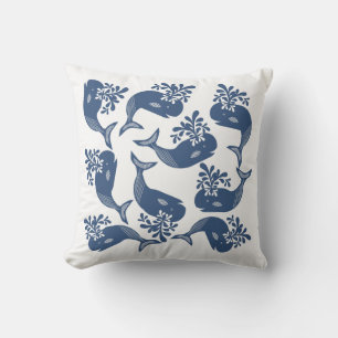 Coussin Baleines bleues stylisées