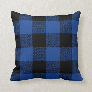 Coussin Balle bleu rustique et noir à chèque plaqué