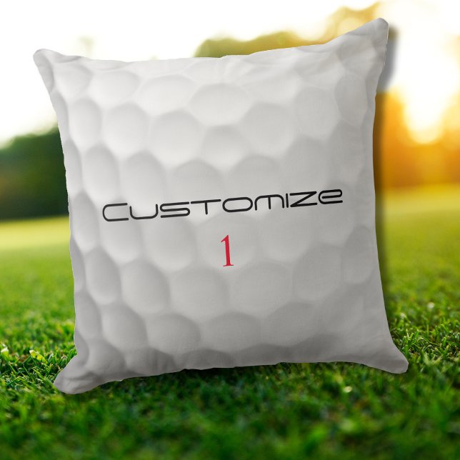 Coussin Balle de golf blanche texturée avec nom et numéro  (Créateur téléchargé)