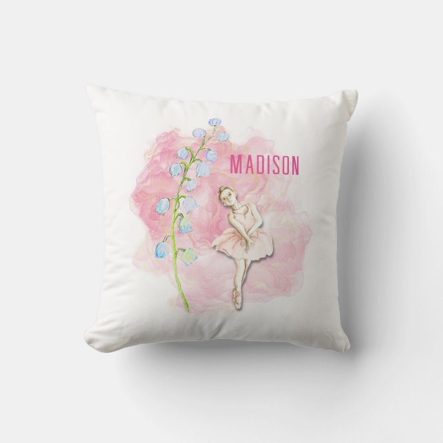 Coussin Ballerina et Lily de la Vallée Florale sur rose (Recto)