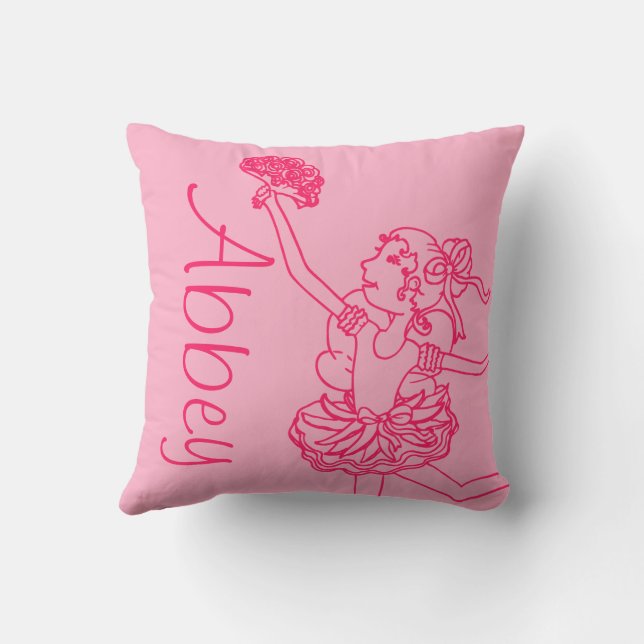 Coussin Ballerina fille rouge rose nom fille jetez oreille (Verso)