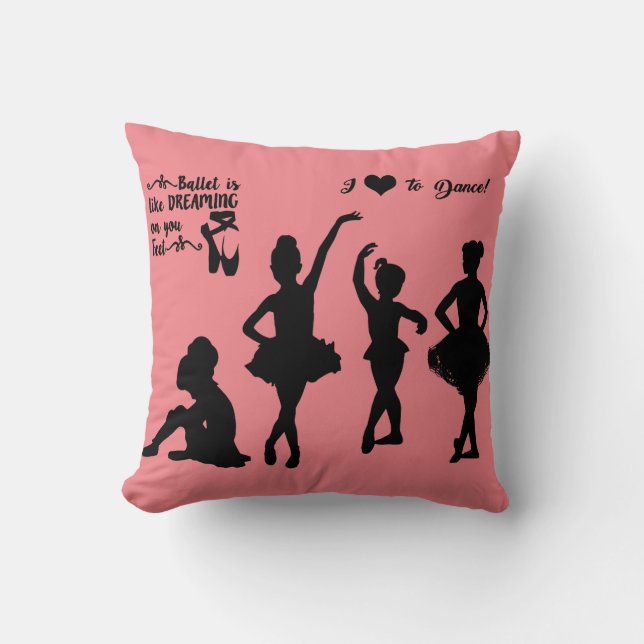 Coussin Ballerina jette l'oreiller en rose et noir. (Recto)