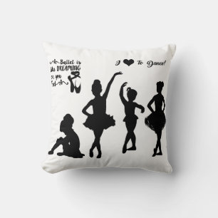 Coussin Ballerina lance l'oreiller en blanc et noir.
