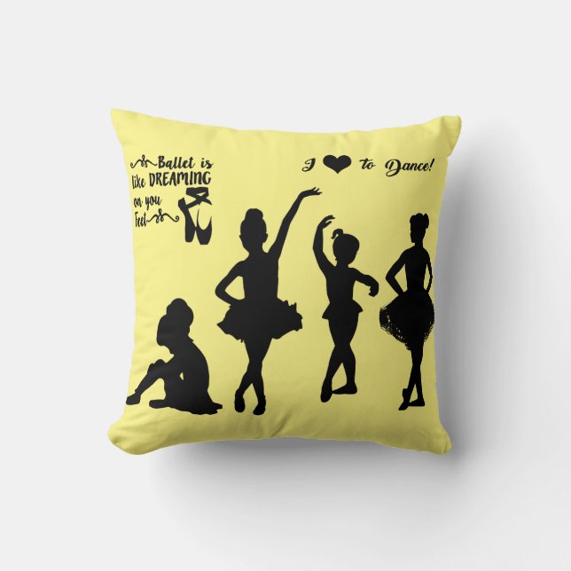 Coussin Ballerina lance l'oreiller en jaune et noir. (Recto)