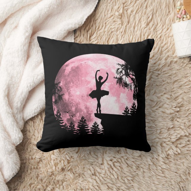 Coussin Ballet Dancing Pink Full-Moon Ballerina Women Girl (Couverture)