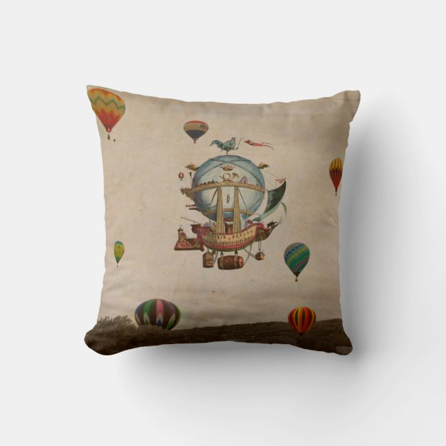Coussin Ballon à air chaud, voyage de Minerve 1803 de La (Recto)