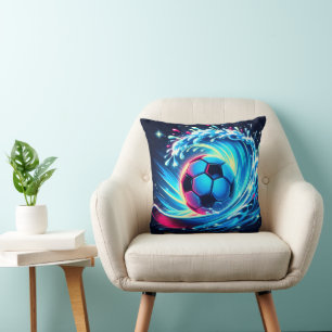 Coussin Ballon de football futuriste sur vague océanique