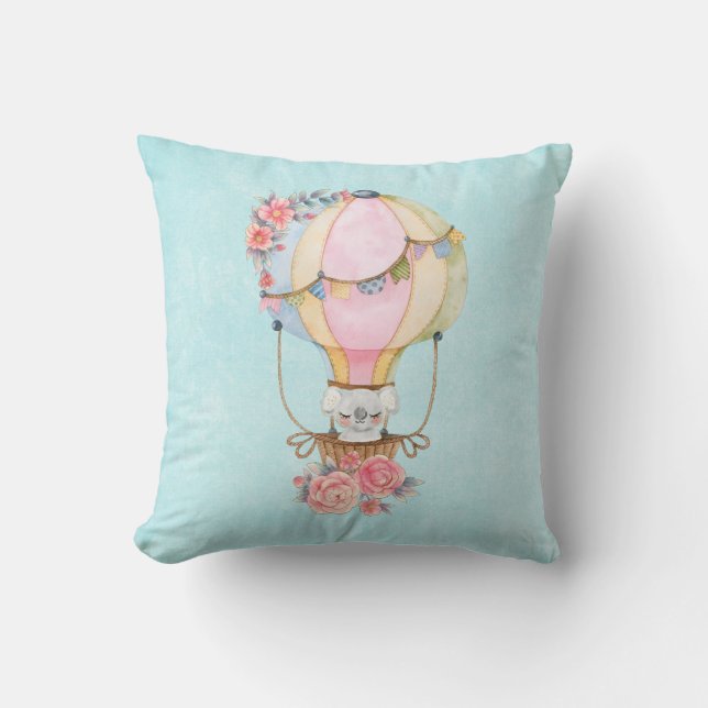 Coussin Ballons à air chaud mignon avec aquarelle à ours (Recto)
