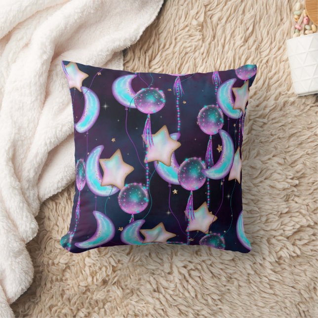 Coussin Ballons cosmiques | Blue Purple Moon Stars Planète (Couverture)