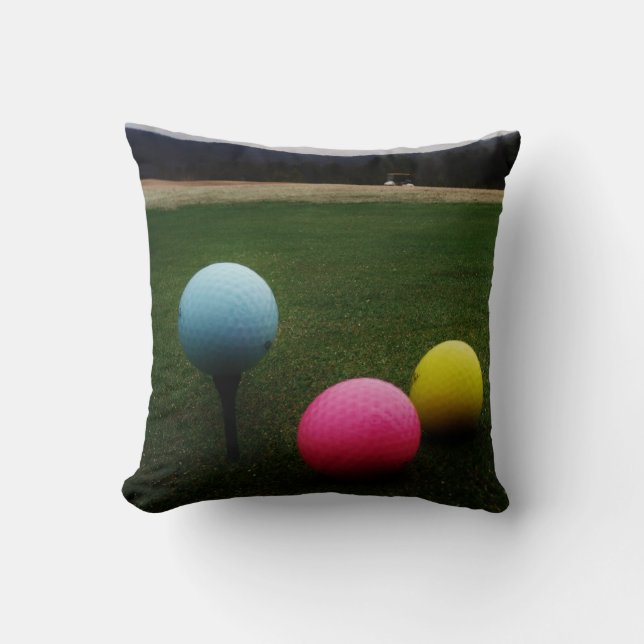 Coussin Ballons de golf JAUNE, ROSE ET BLEU (Recto)