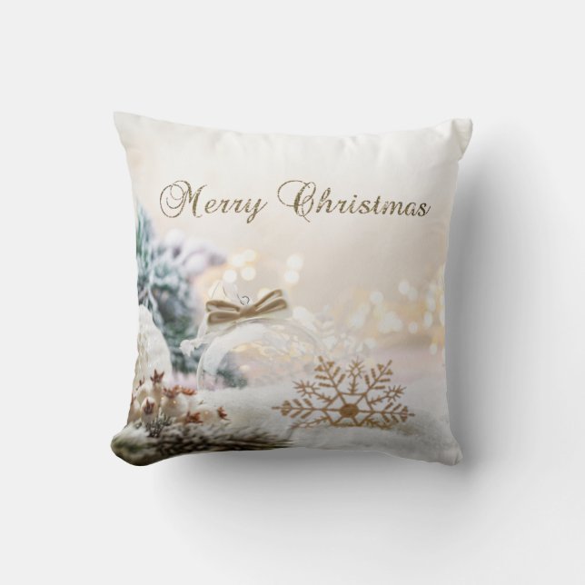 Coussin Ballons de Noël élégants, Flakes de neige dorés (Recto)