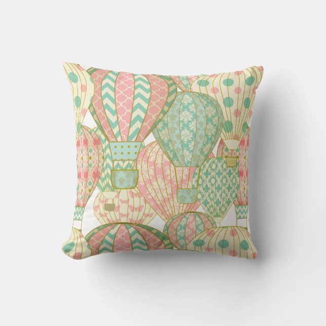 Coussin Ballons Pastel Pink et Blue Hot Air (Recto)