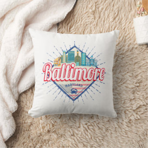Coussin Baltimore Maryland États-Unis Skyline Vintage