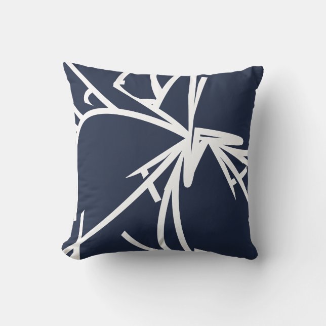Coussin Bambou Abstrait bleu et blanc de la marine (Recto)